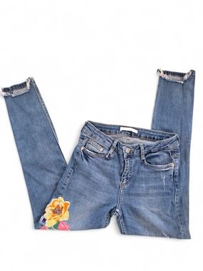 Zara Trafulac Women’s Blue Embroidered Skinny Jeans